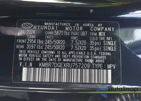 2024 Hyundai Palisade Calligraphy из США, поврежденный, VIN KM8R7DGEXRU757209